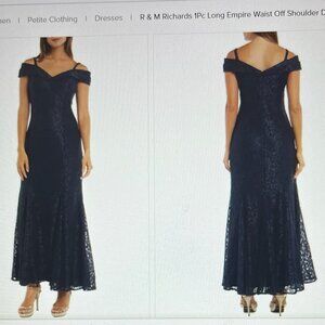 Blue R & M Richards - Long Empire Waist lace Off-Shoulder Dress